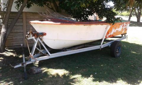 Boat hull on trailer 